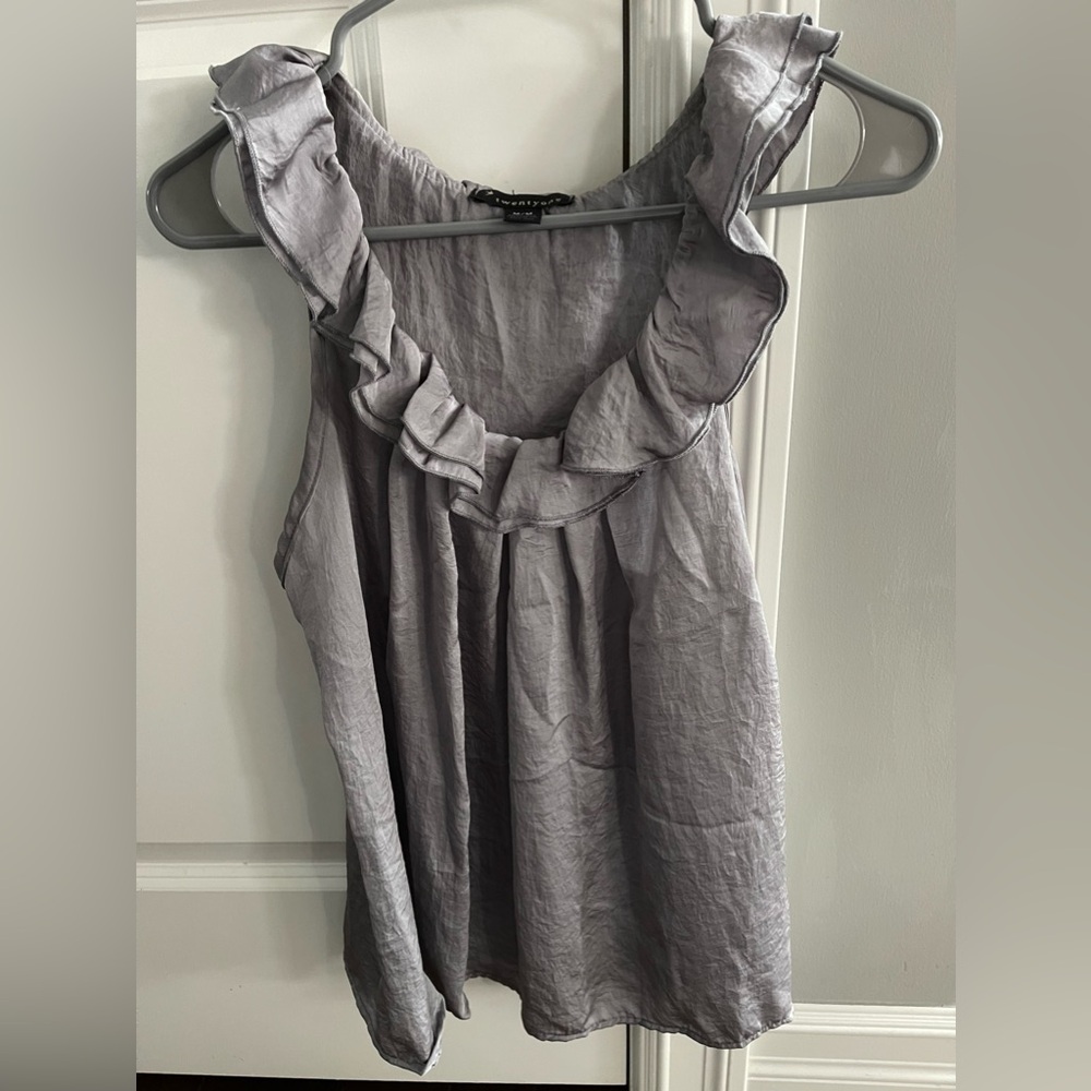 Gray ruffle neck sleeveless top